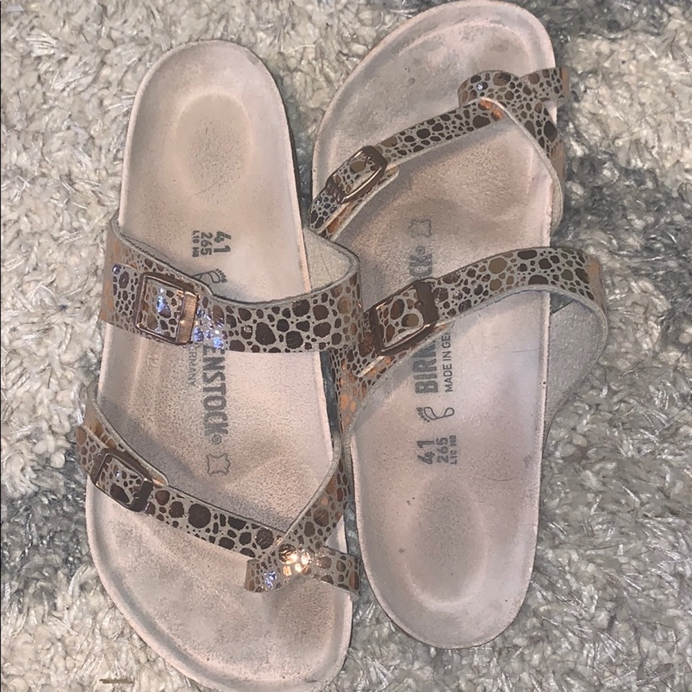 Gold metallic stone print Birkenstock’s. Mayari